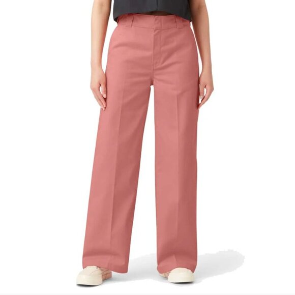 Dickies Women’s Twill Pants High Rise Regular Fit Wide Leg in Stone Rosette 8R - Picture 1 of 16